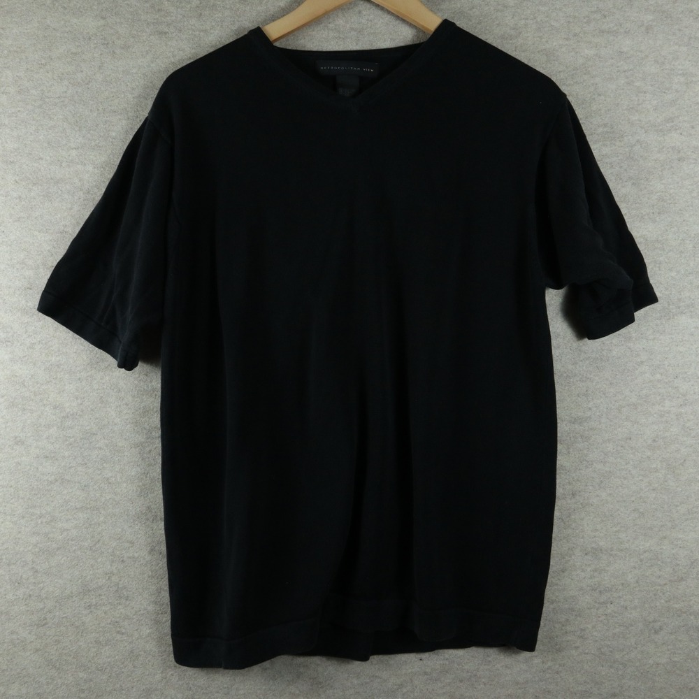 Metropolitan View V-Neck Shirt Medium Black Y2K Silk Cotton Blend Knit